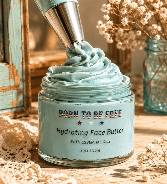 Born To Be Free Hydrating Face Butter with Essential Oils in a 2 oz glass jar