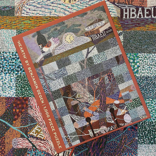 Hearth 1,000-piece puzzle by Benjamin Degen, box and finished puzzle close-ups