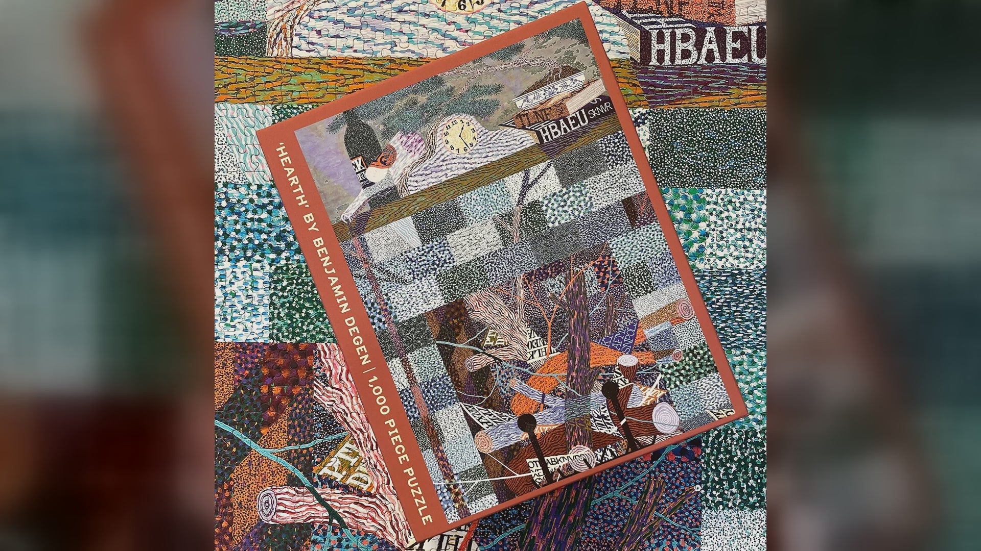 Hearth 1,000-piece puzzle by Benjamin Degen, box and finished puzzle close-ups