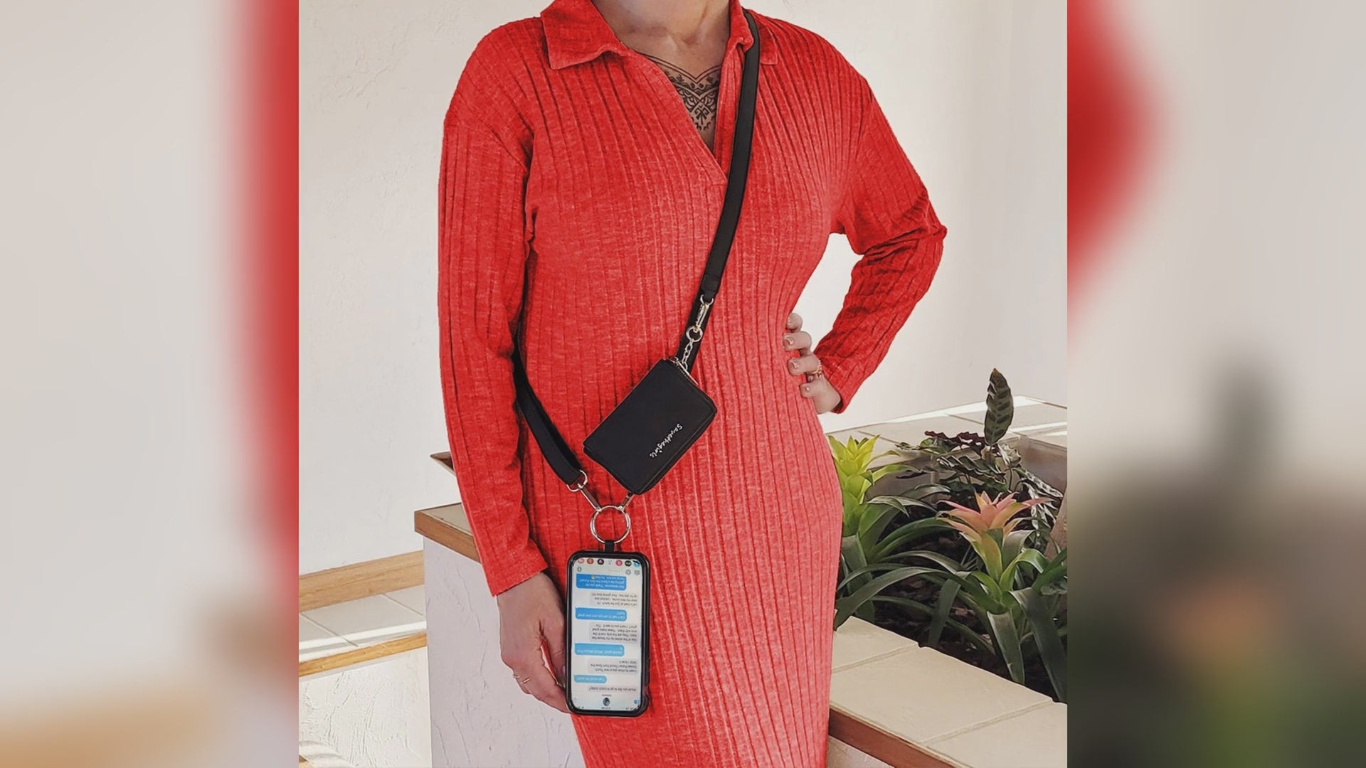 Clip & Go Strap in brushed vegan leather, worn crossbody and as a wristlet