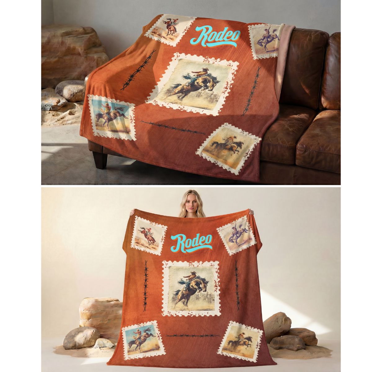 Baha Ranch Old Rodeo Western Throw Blanket 60" x 80"