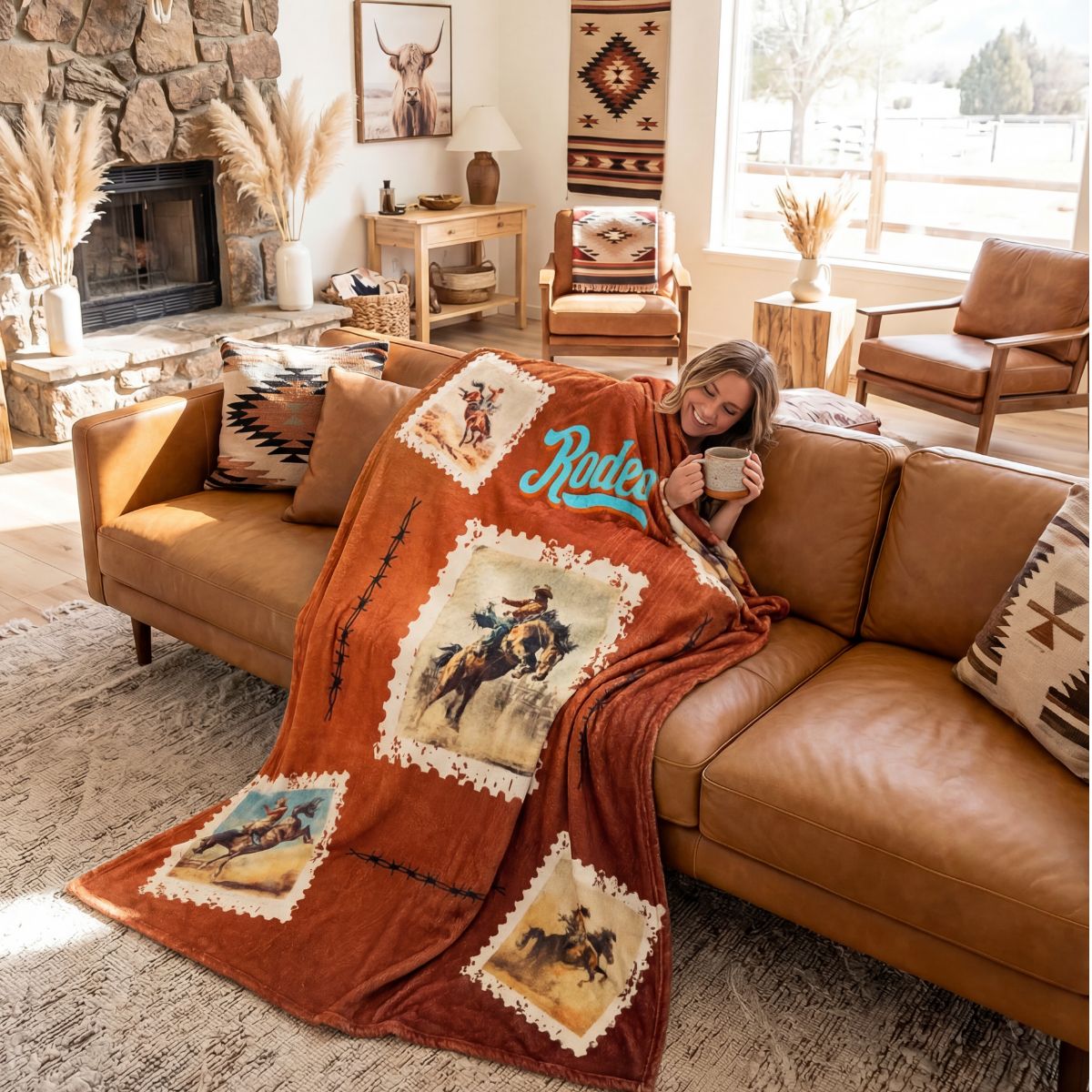 Baha Ranch Old Rodeo Western Throw Blanket 60" x 80"